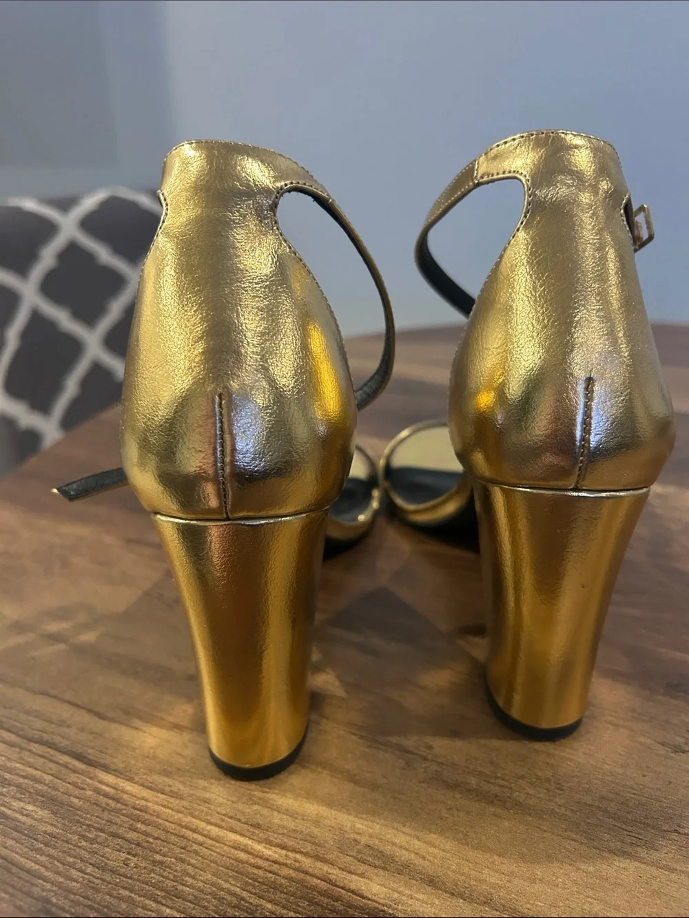 Madden Girl Metallic Gold Ankle-Strap Block Heel Sandals
